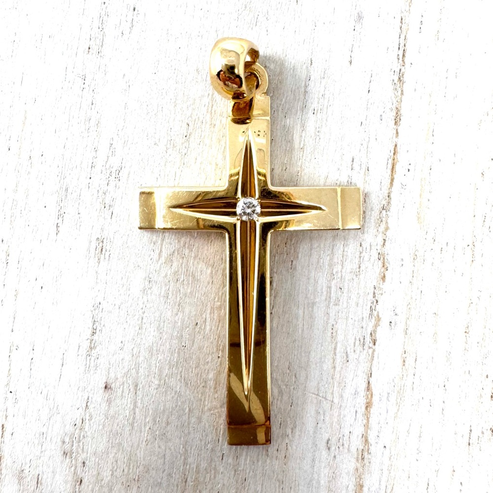 14K diamond cross pendant, 4.9G